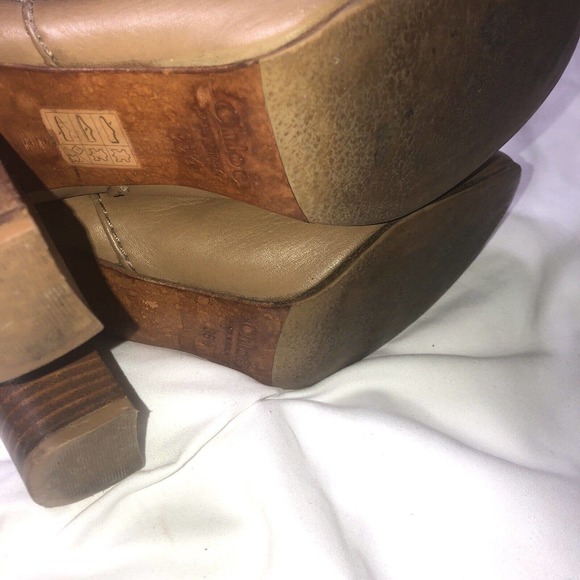 CHLOE Mid-Calf Leather Paddington Prince Strap Buckle Tan Boots Size 36.5 US 5.5 - Picture 8 of 9